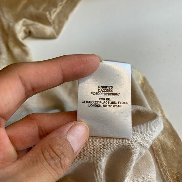 Seen Worn Kept T Shirt Womens 6 Gold Metallic Linen Blend Short Sleeve Crew Neck - Picture 9 of 11